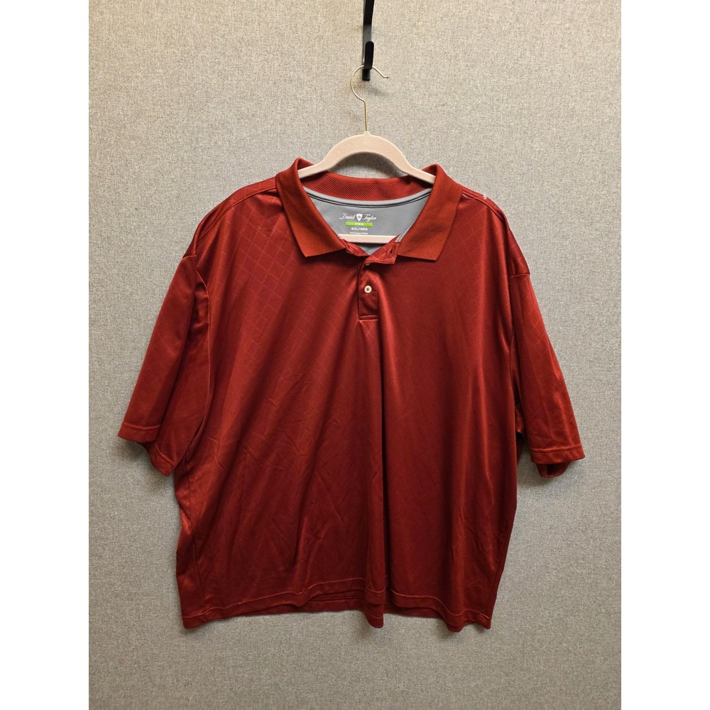 David Taylor Pro Mens 3XL Polo Shirt Burnt Orange Diamond Grid Short Sleeve Golf